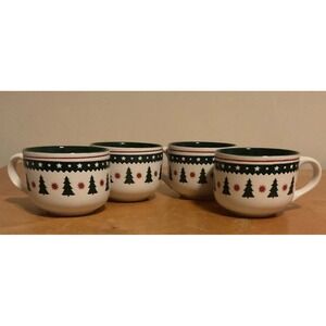 NEW Sleigh Bell Bistro Christmas Trees And Stars Oversize Coffee Tea Mug Set 4
